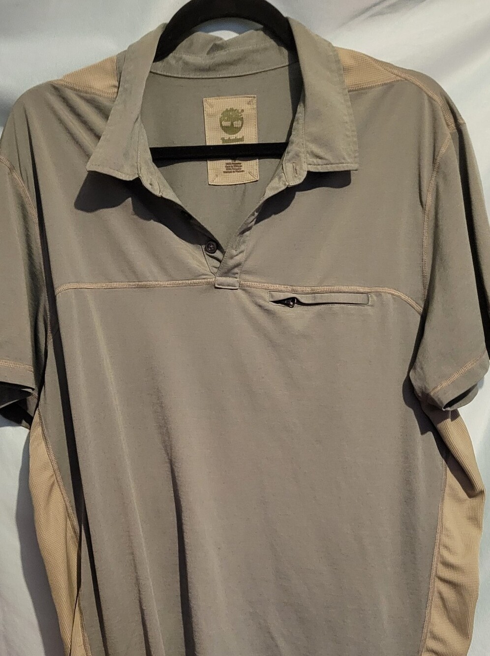 Timberland Men's Short-Sleeve Polo in Taupe with Tan Panels